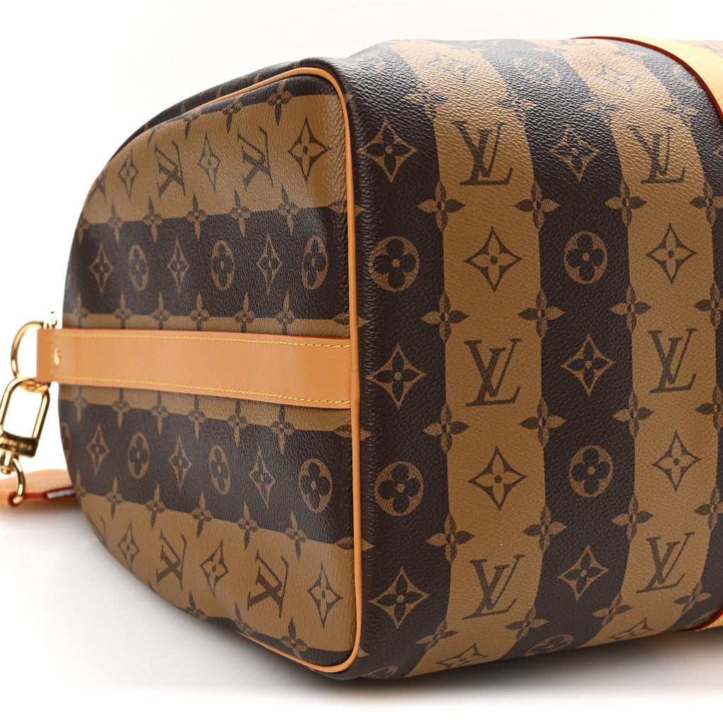 X NIGO Reverse Monogram Stripe Keepall Bandouliere 50 Brown