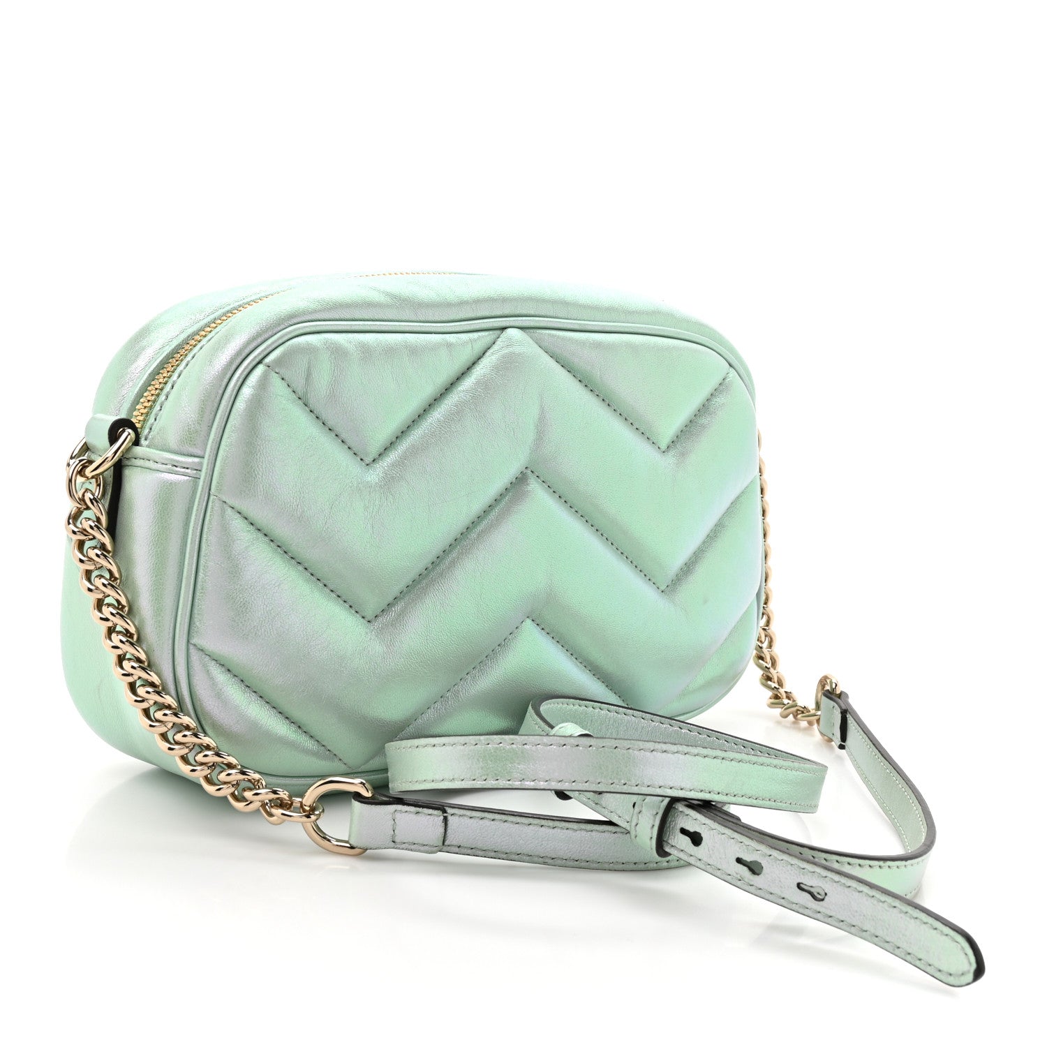 Iridescent Nappa Chevron Matelasse Small GG Marmont Chain Shoulder Bag Iridescent Salvy Green