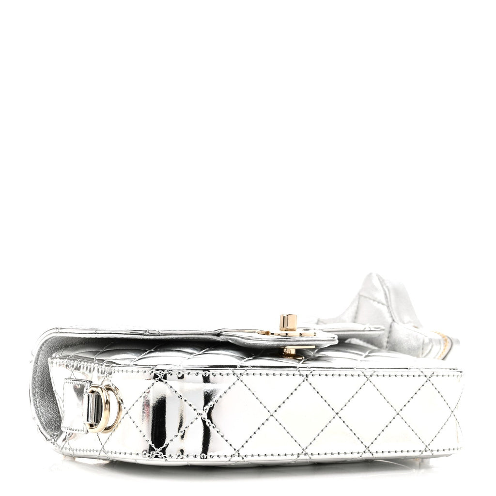 Mirror Calfskin Metallic Calfskin Quilted Hollywood Boulevard Mini Flap With Star Coin Purse Silver