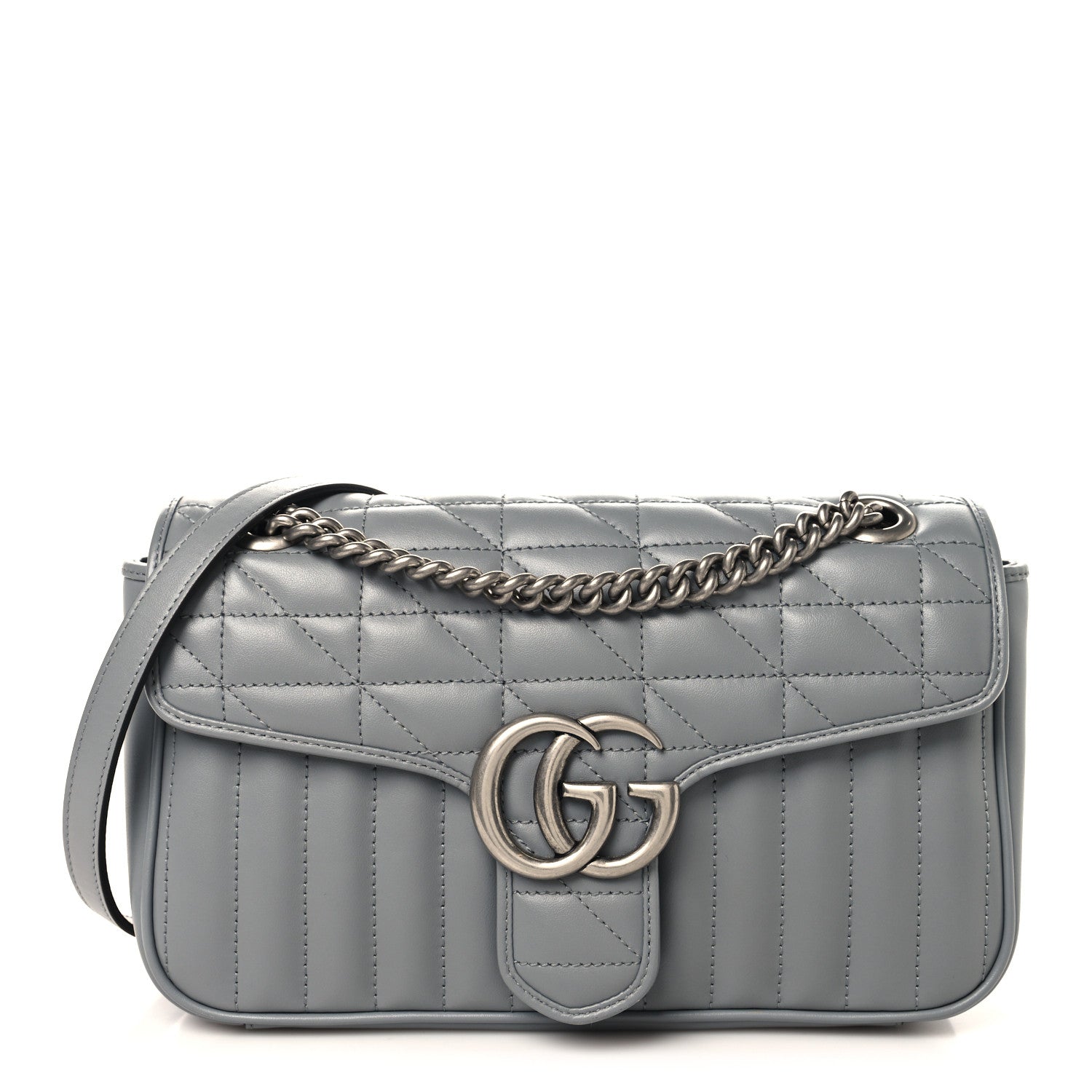 Calfskin Matelasse Aria Small GG Marmont Shoulder Bag Deep Grey