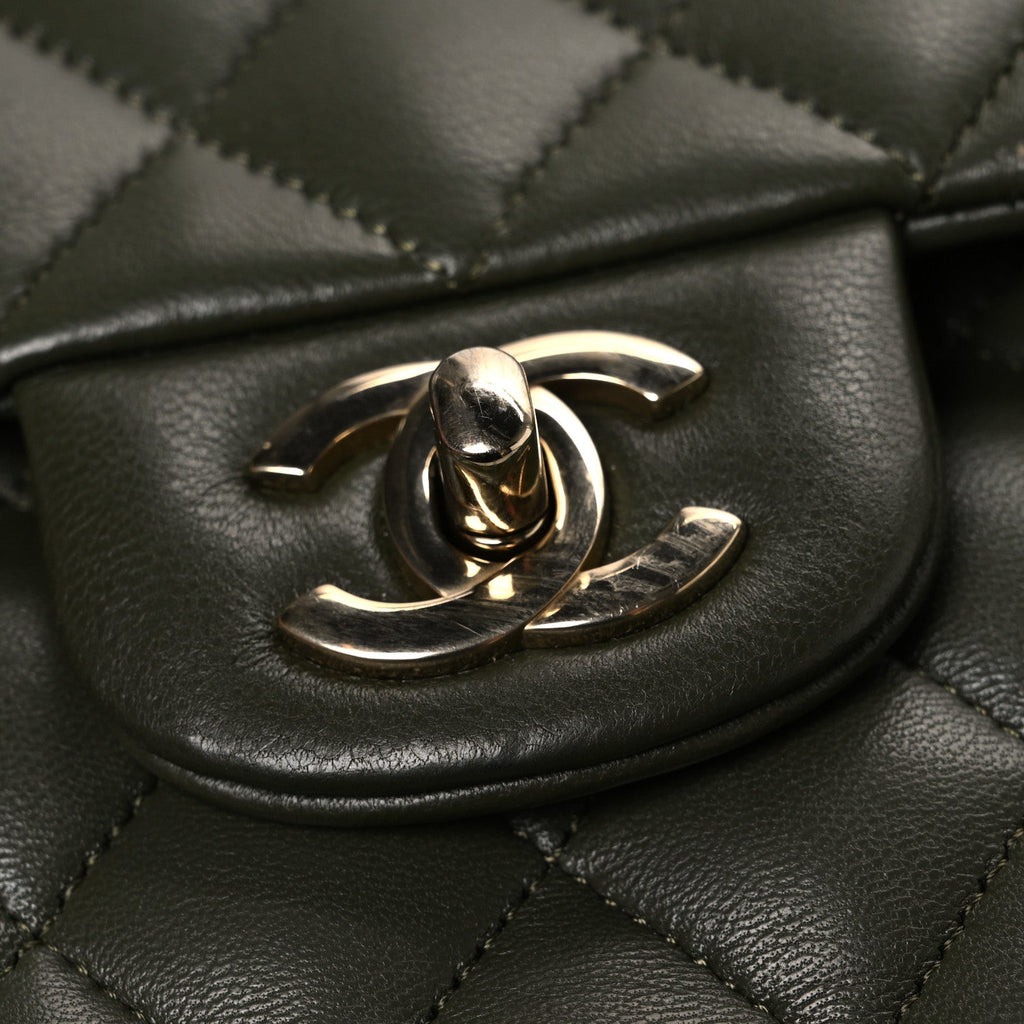 Lambskin Quilted Medium Double Flap Khaki