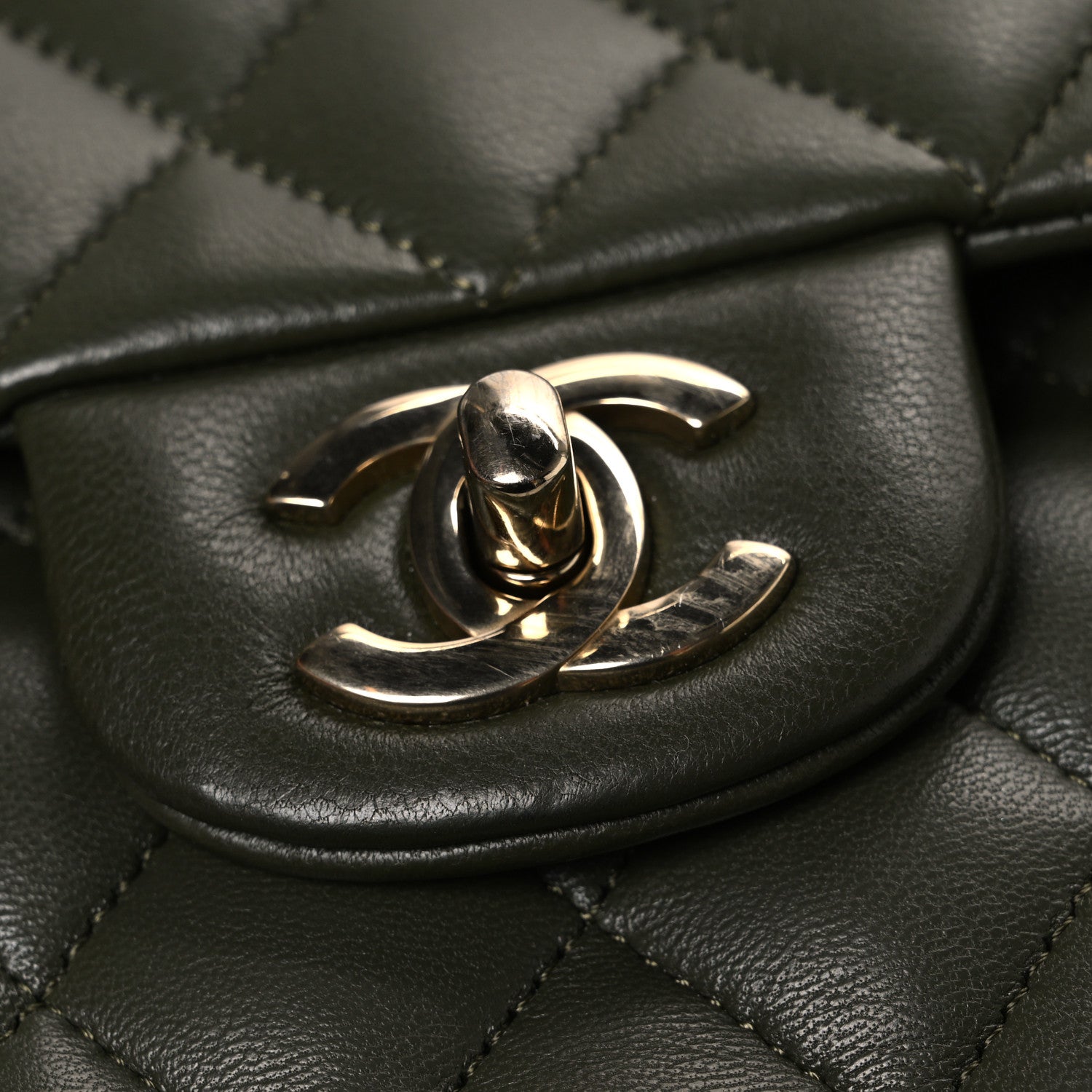 Lambskin Quilted Medium Double Flap Khaki