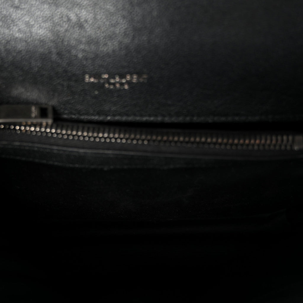 Sheepskin Matelasse Chevron Monogram Medium College Bag Black