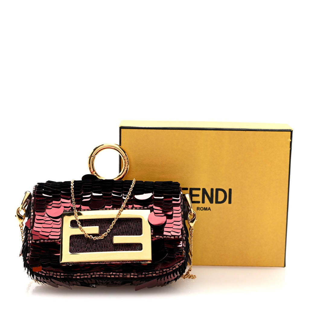 Sequin Paillettes Shiny Nappa Sex and the City Nano Maxi Buckle Baguette Charm Granata