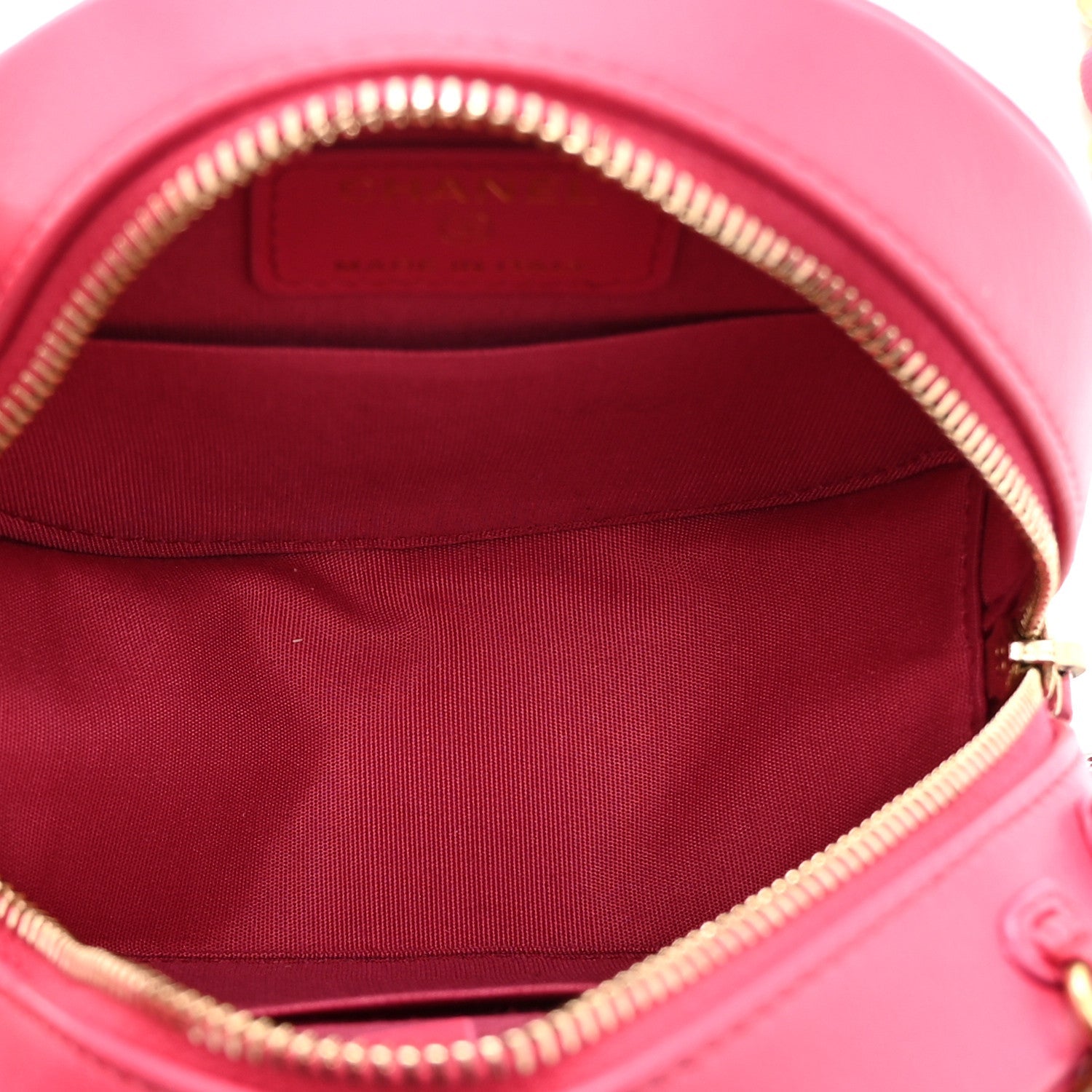 Lambskin Quilted Chanel 19 Round Clutch With Chain Pink