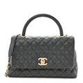 Caviar Quilted Small Coco Handle Flap Black