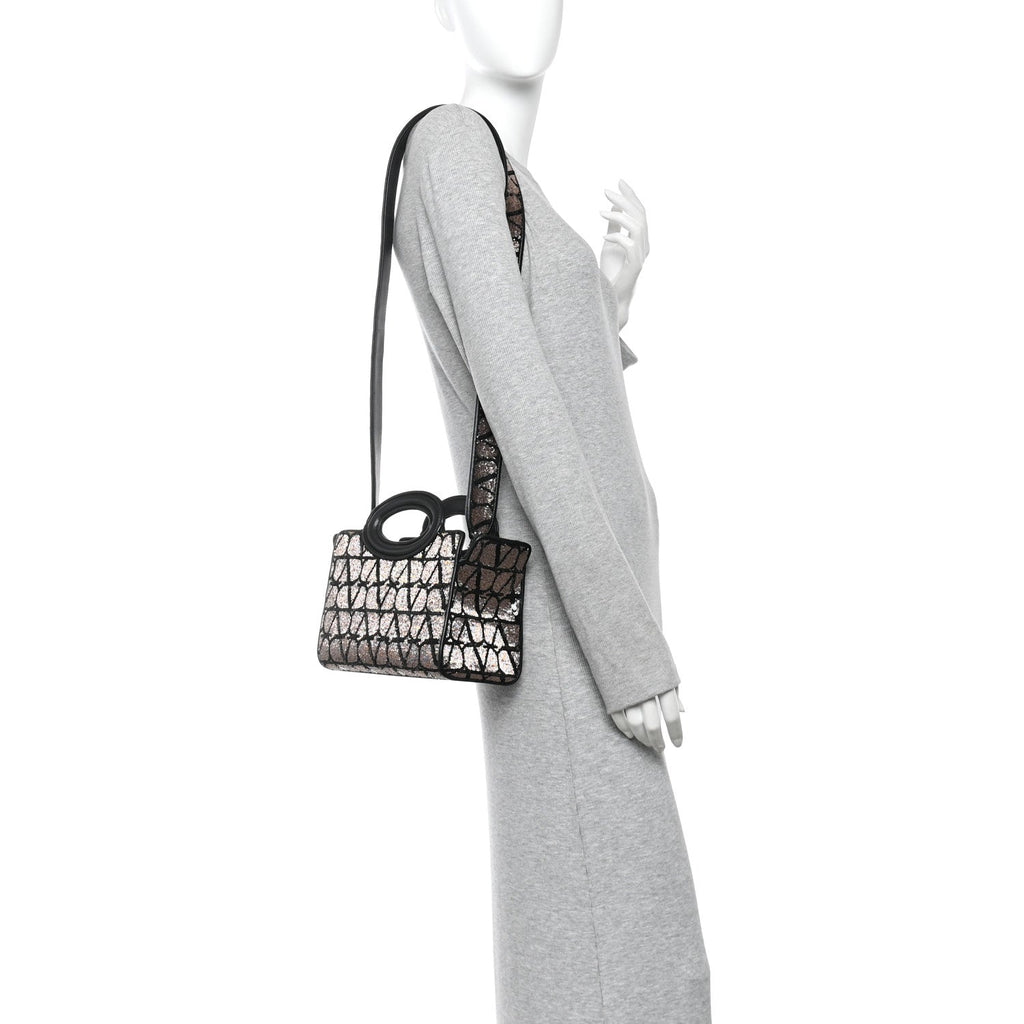 Sequins Toile Iconographe Calfskin Beaded Mini Le Troisieme Shopping Bag Black Rose