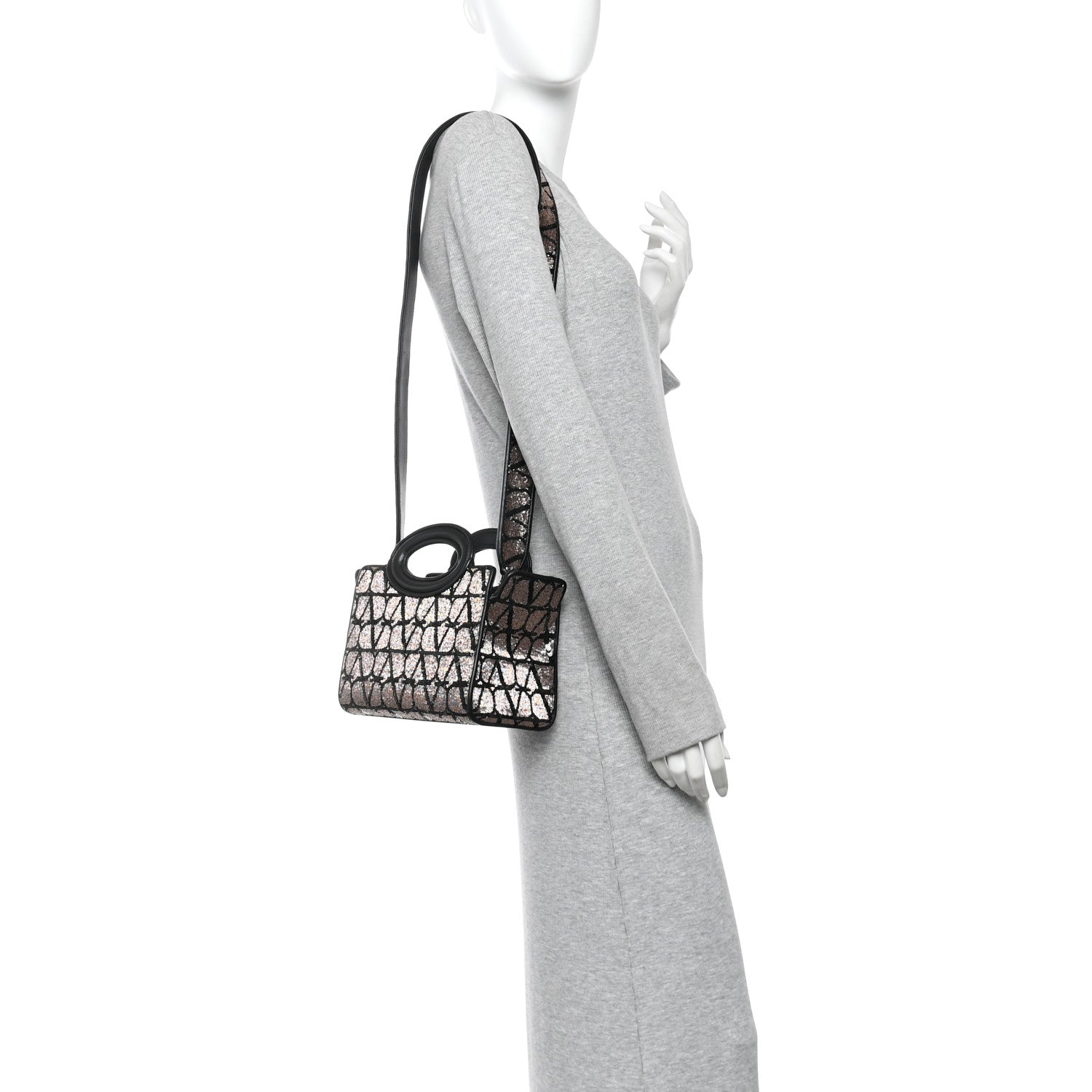 Sequins Toile Iconographe Calfskin Beaded Mini Le Troisieme Shopping Bag Black Rose