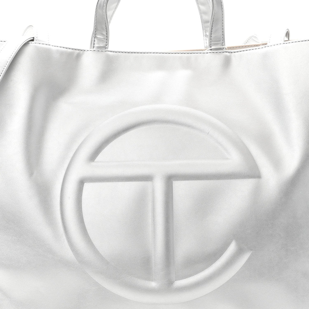Metallic Vegan Leather Large Shopping Bag Silver