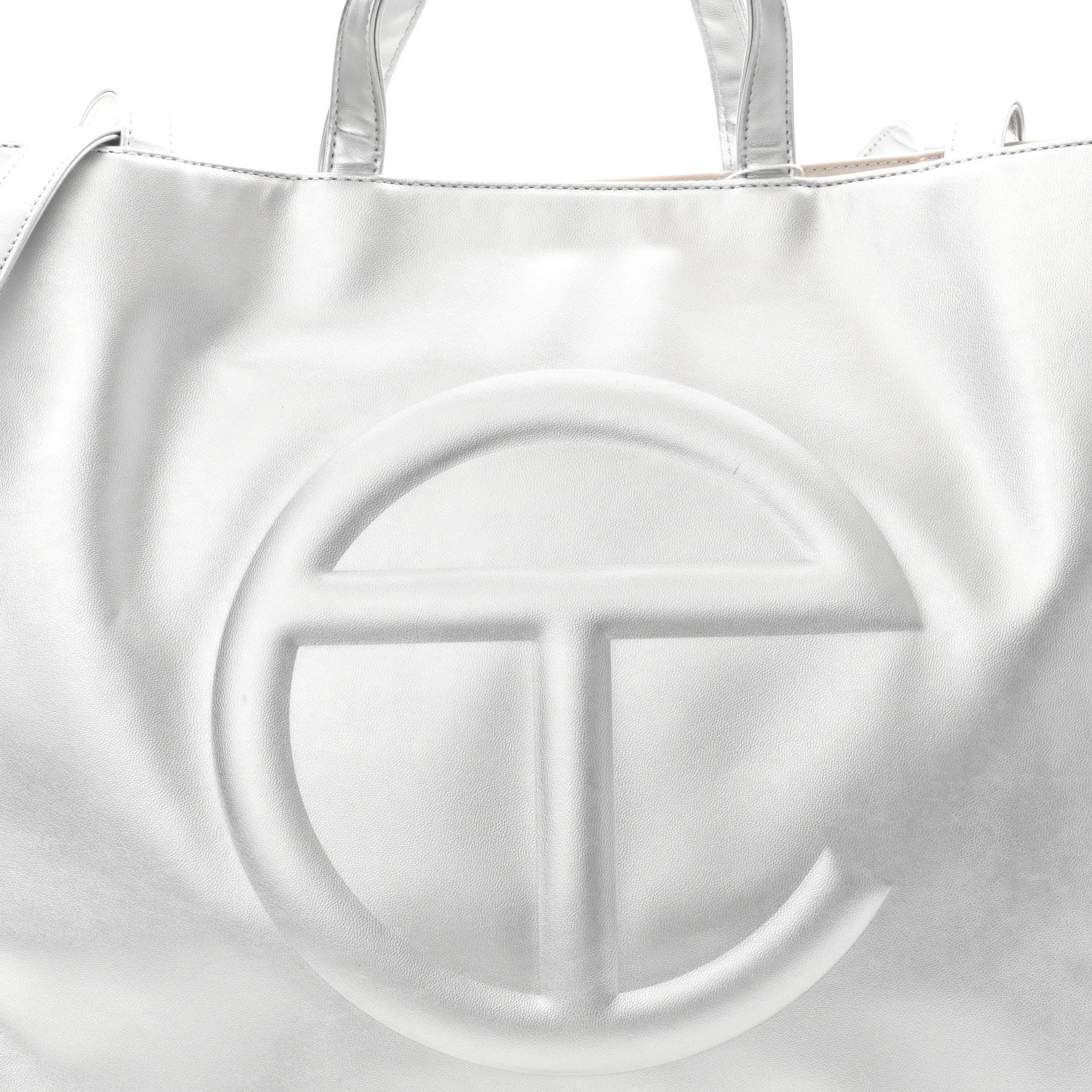 Metallic Vegan Leather Large Shopping Bag Silver