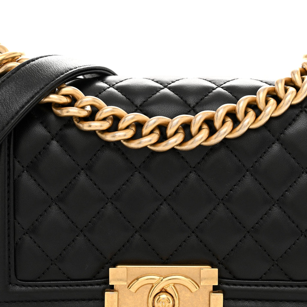 Lambskin Quilted Small Boy Flap Black