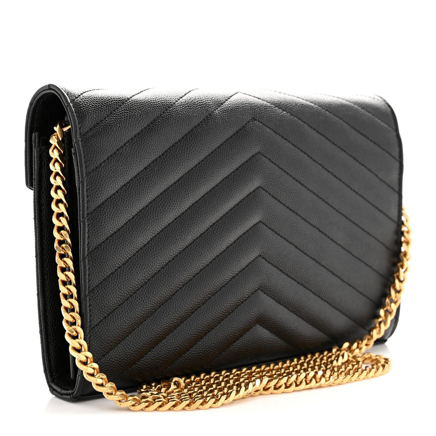 Grain De Poudre Matelasse Chevron Monogram Chain Wallet Black