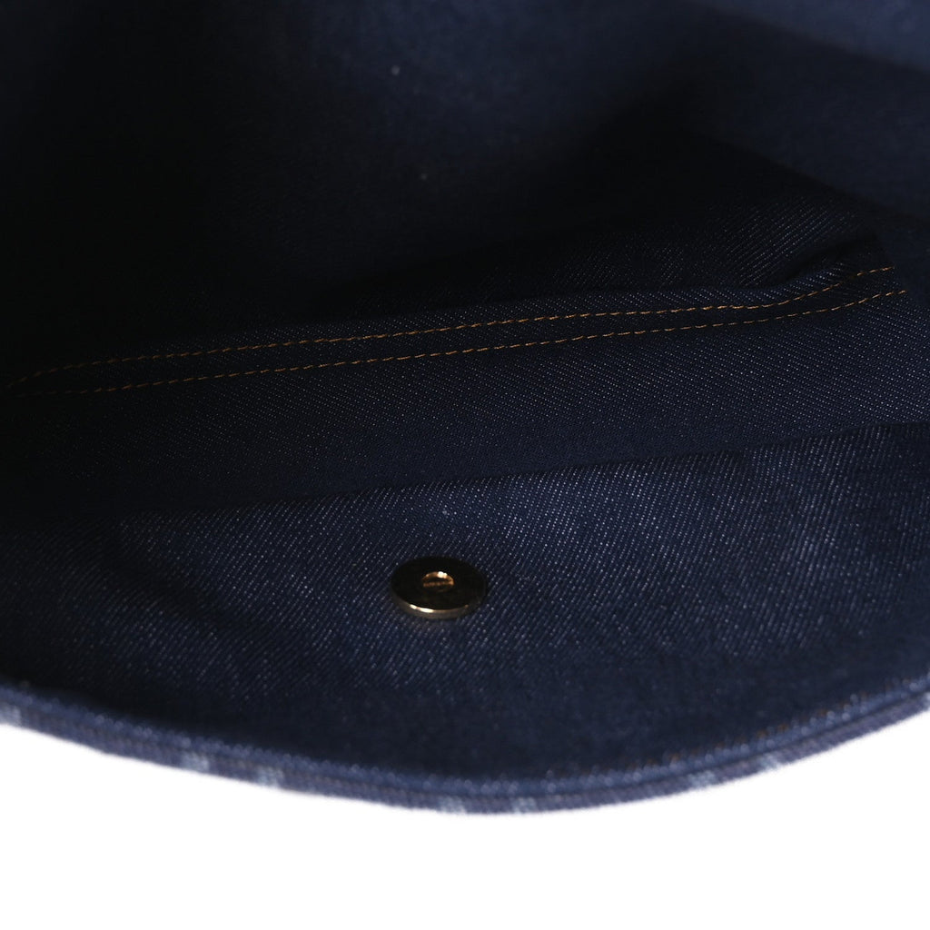 Denim FF Embroidered Reversible Baguette Blue