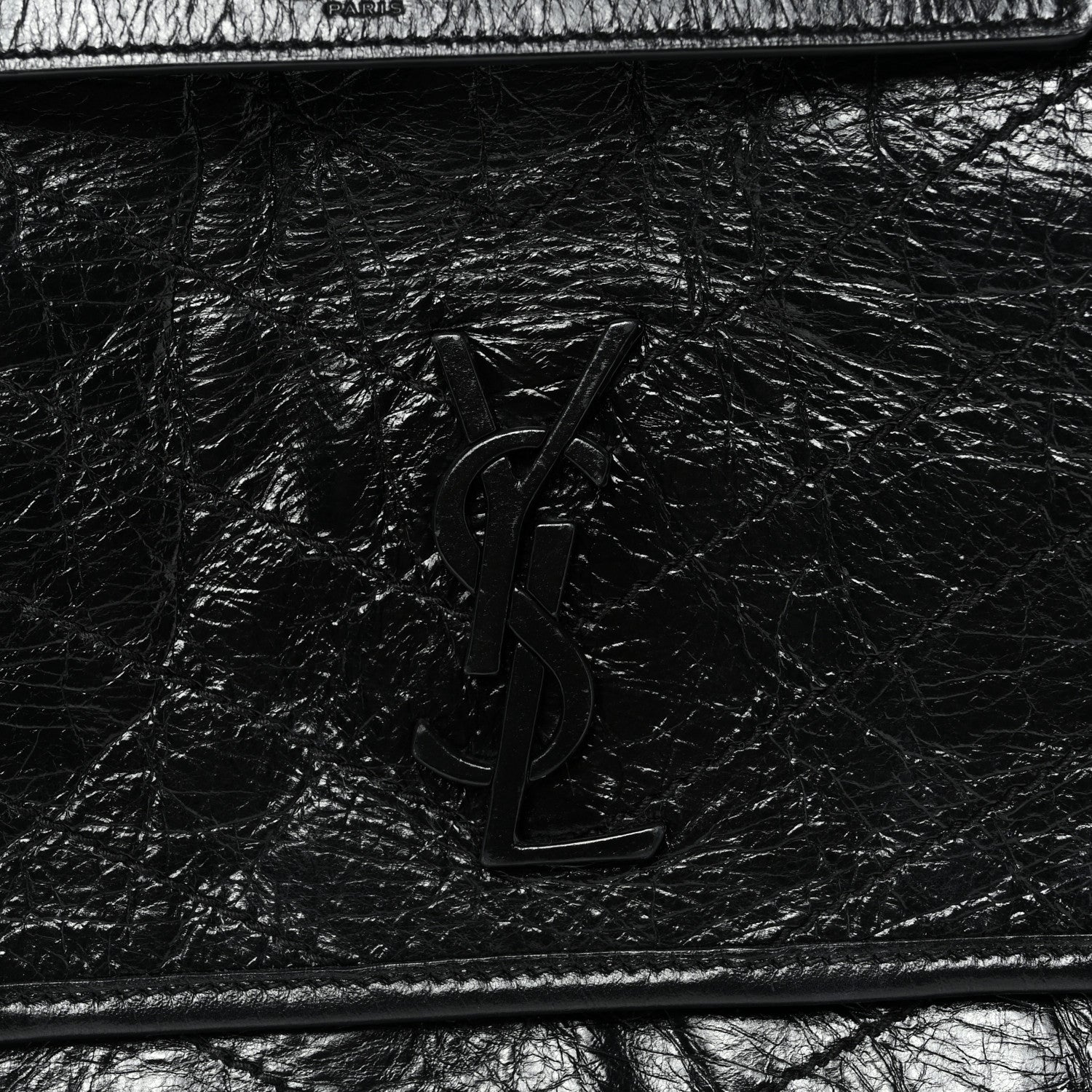 Crinkled Calfskin Matelasse Monogram Medium Niki Chain Satchel Black
