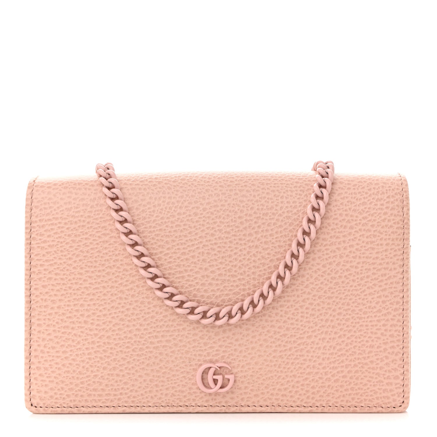 Dollar Calfskin Enamel Monochrome Mini GG Marmont Chain Wallet Perfect Pink