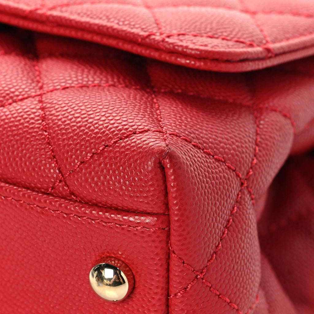 Caviar Lizard Embossed Quilted Extra Mini Coco Handle Flap Red