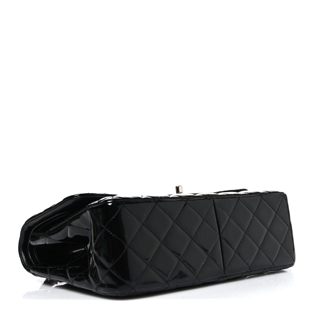 Patent Quilted Jumbo Double Flap Black