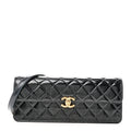 Patent Lambskin Quilted East West Flap Shoulder Bag Black