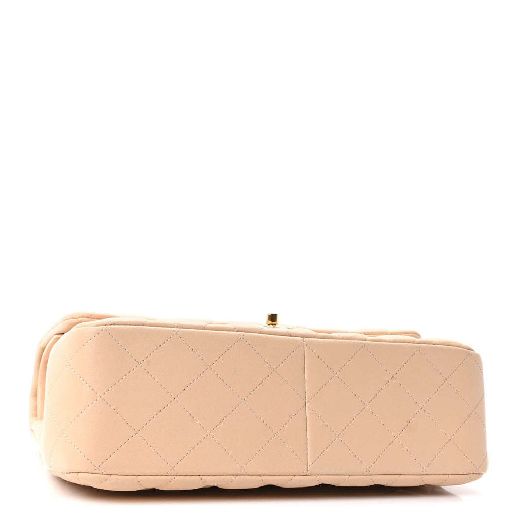 Lambskin Quilted Jumbo Double Flap Beige