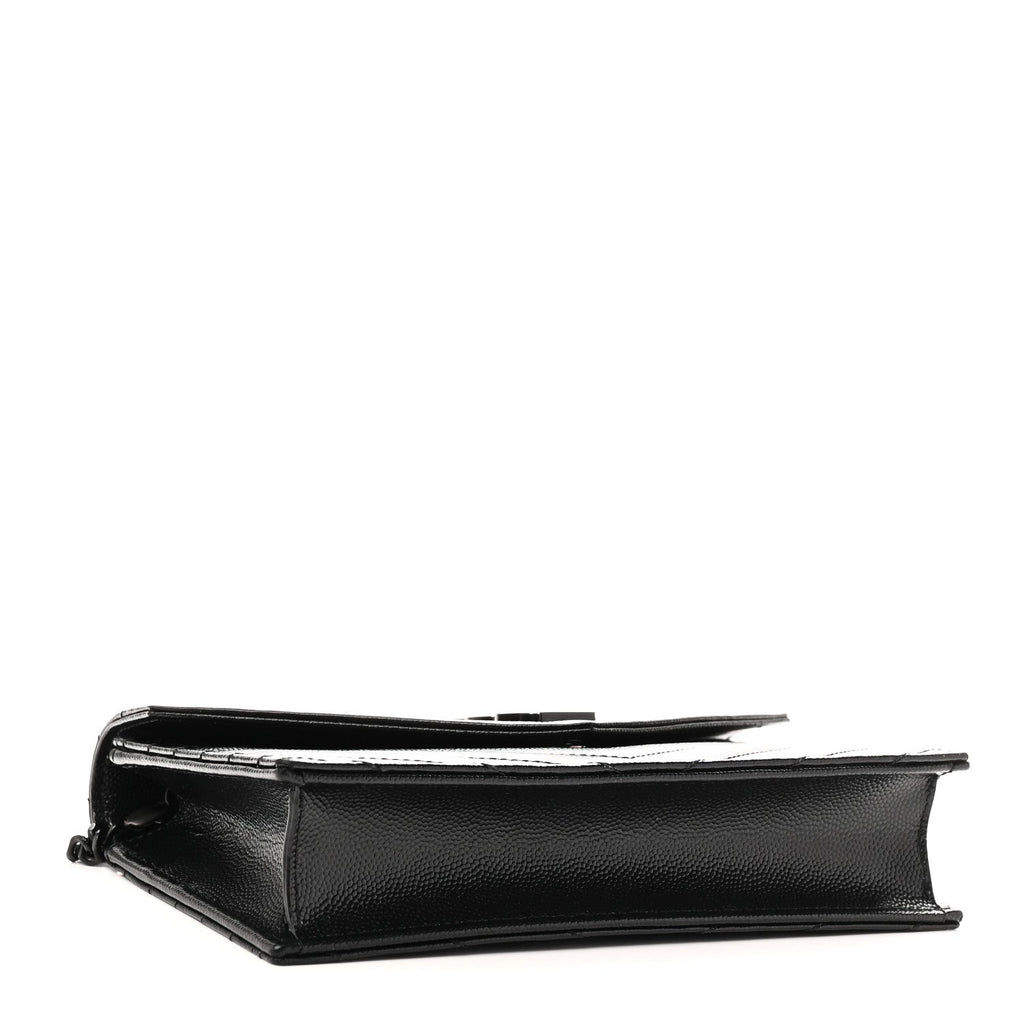 Grain De Poudre Matelasse Chevron Monogram Monochrome Envelope Chain Wallet Black