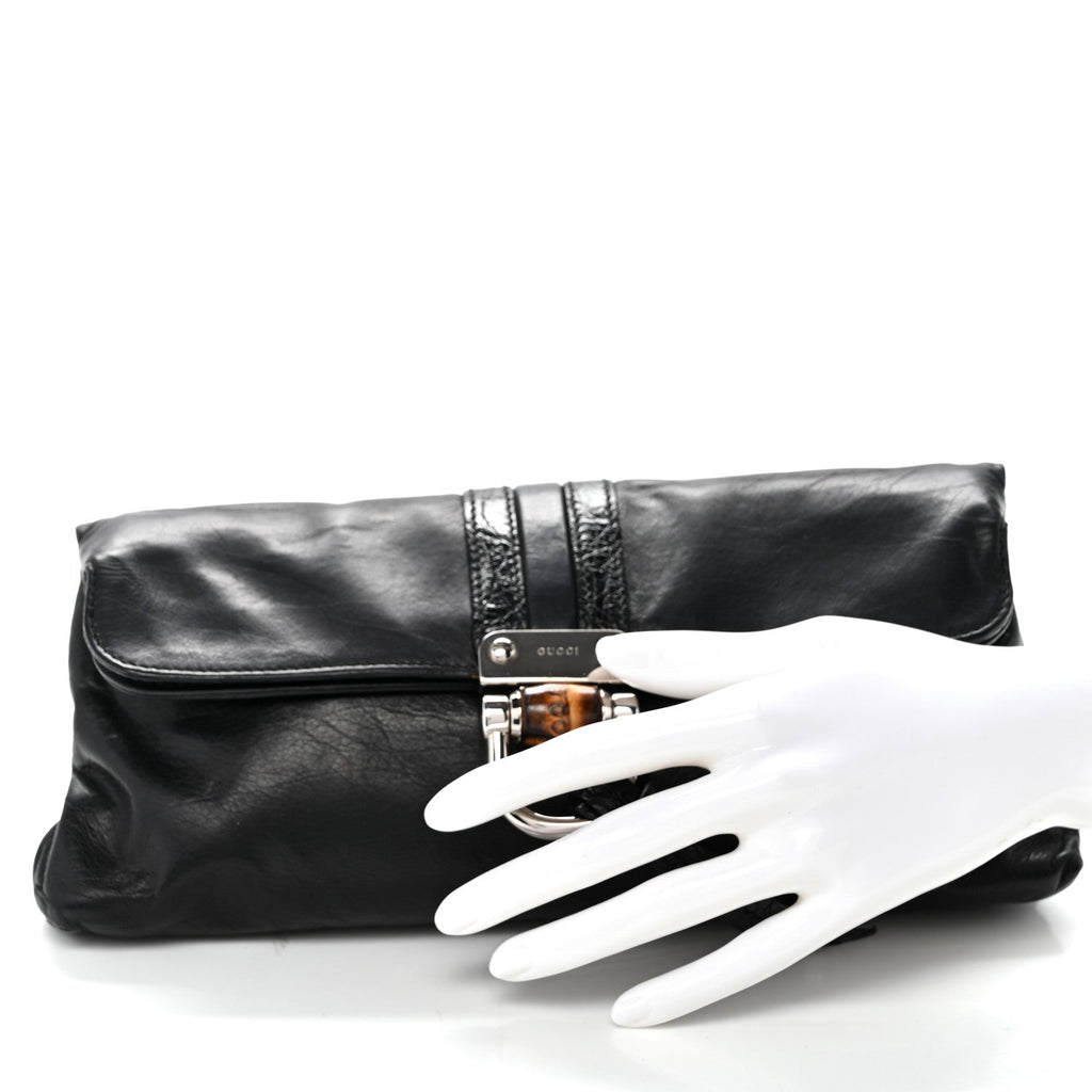 Calfskin Bamboo Croisette Clutch Black