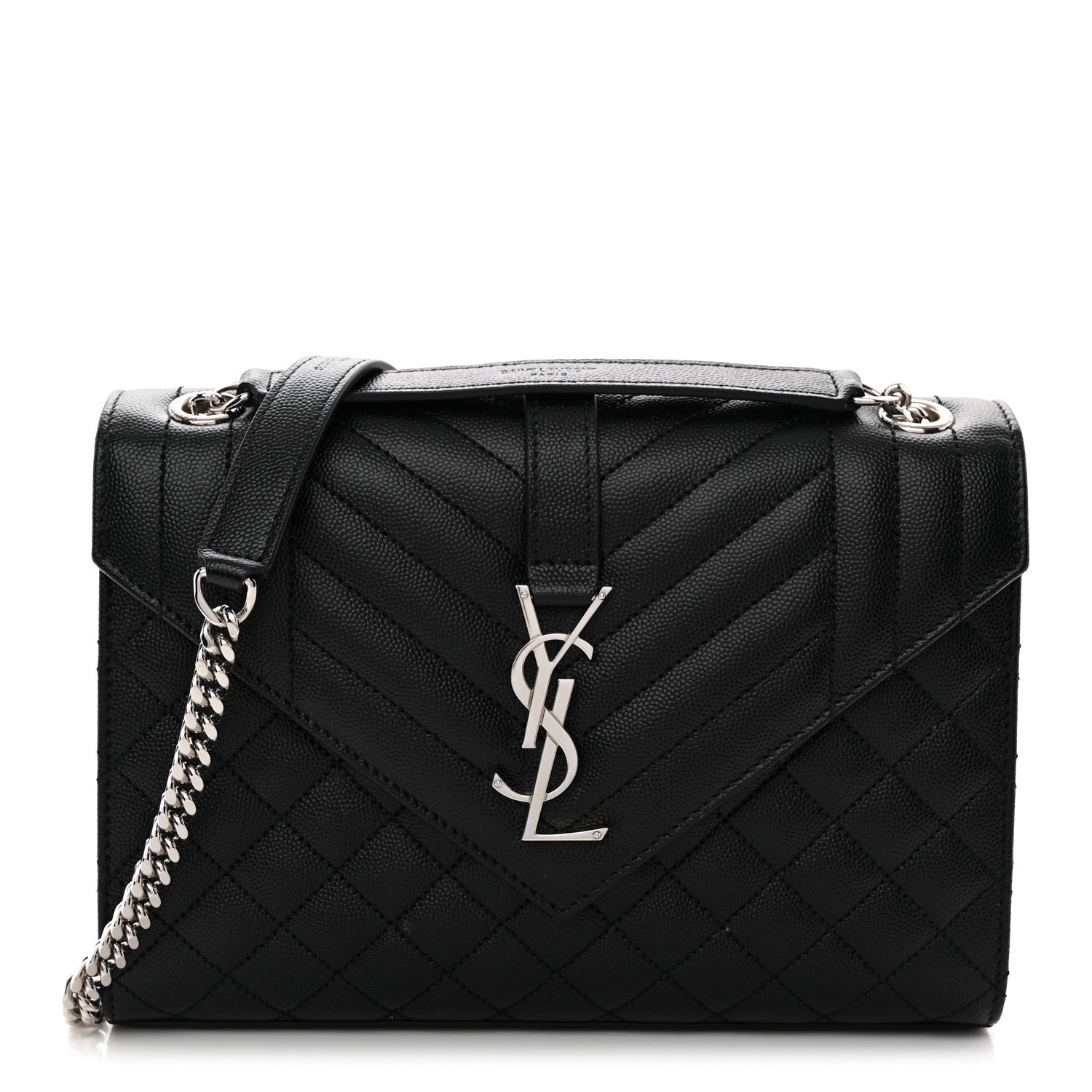 Grain De Poudre Textured Mixed Matelasse Triquilt Medium Monogram Satchel Black