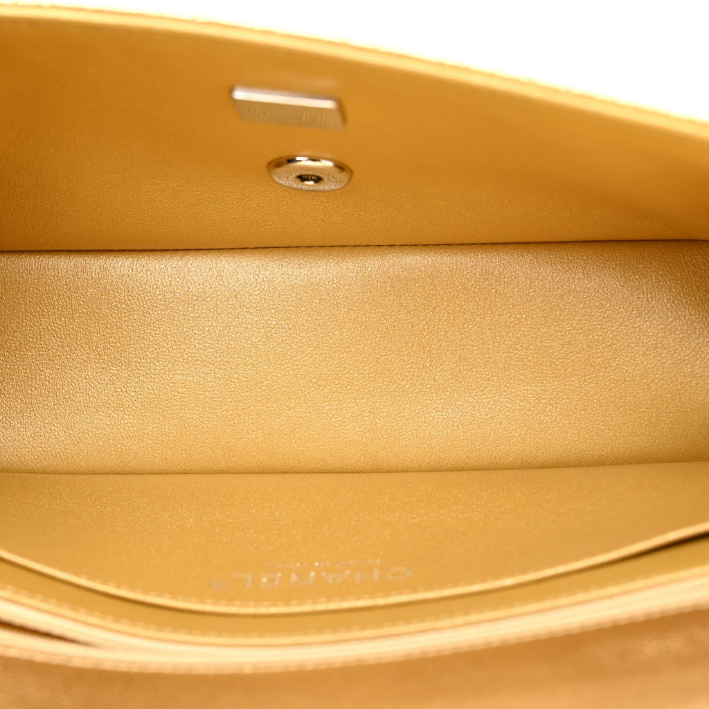 Metallic Caviar Quilted Top Handle East West Flap Gold