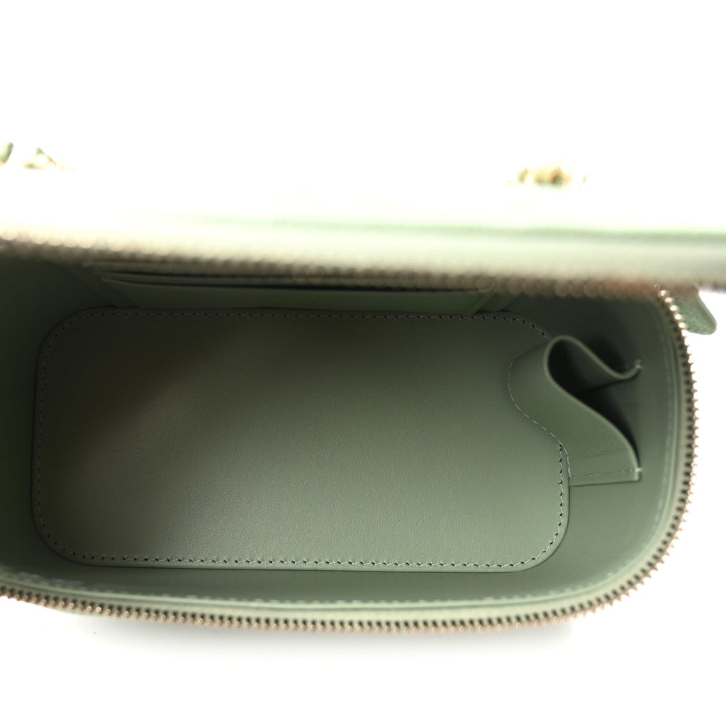 Caviar Quilted Small Vanity Case With Chain Light Green