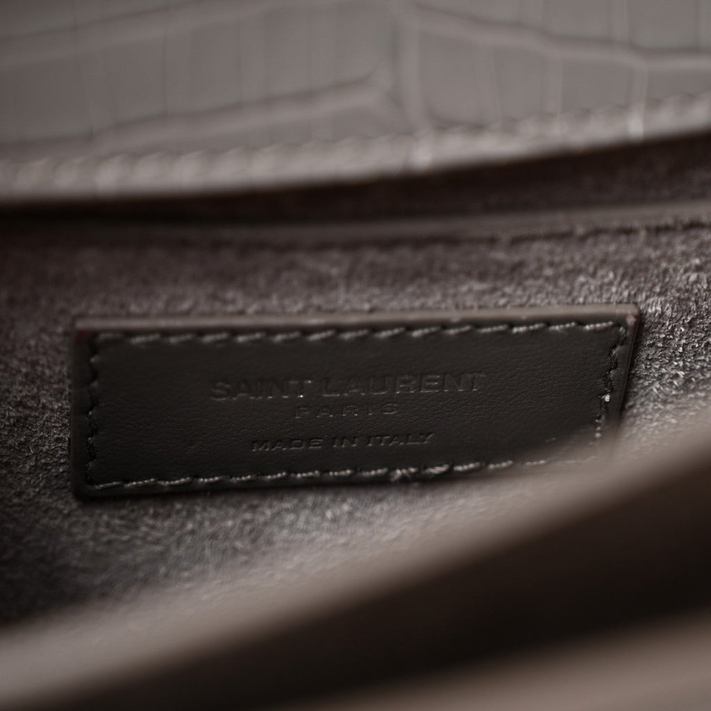 Calfskin Crocodile Embossed Medium Monogram Sunset Fog