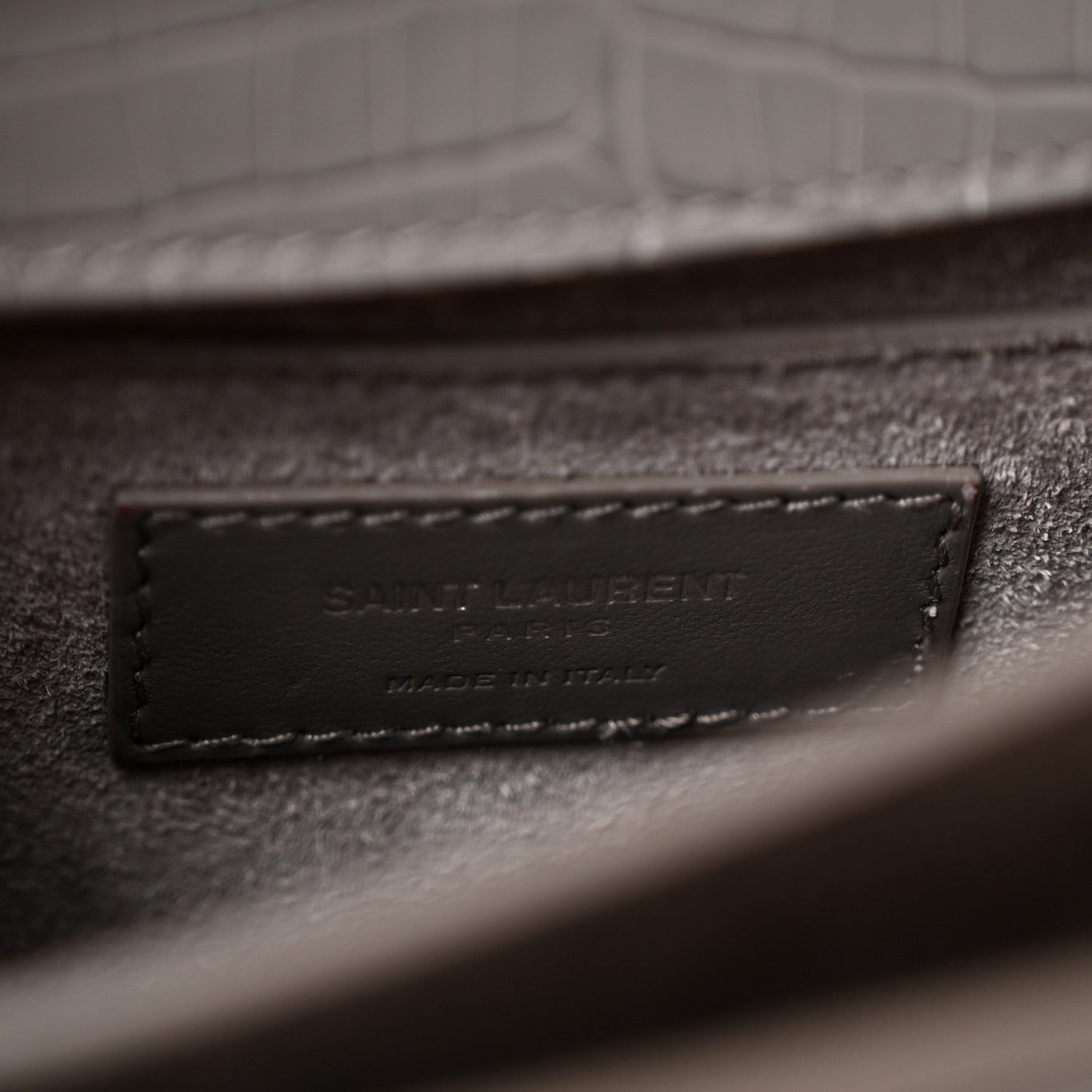 Calfskin Crocodile Embossed Medium Monogram Sunset Fog
