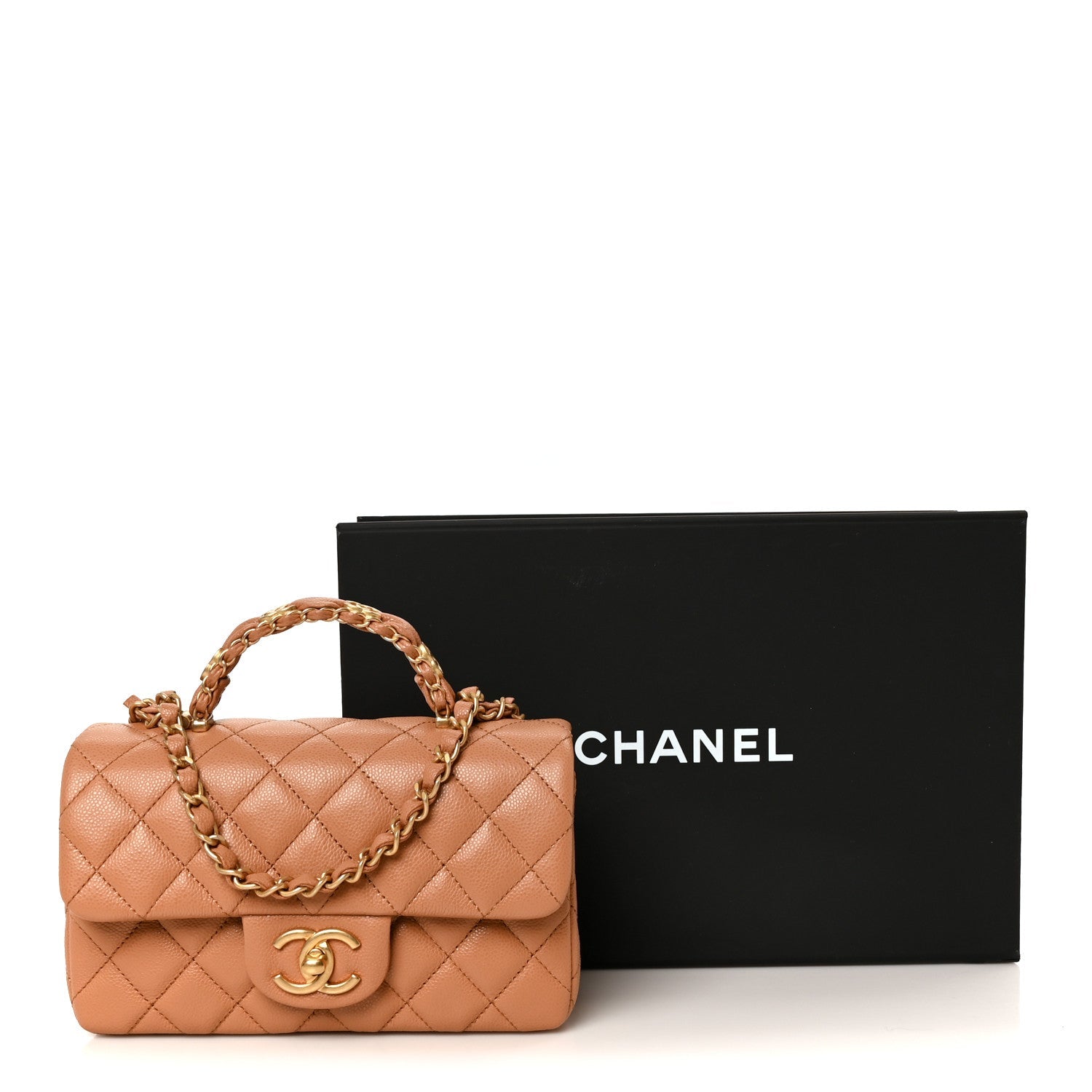Caviar Quilted Mini Handy CC Flap Camel