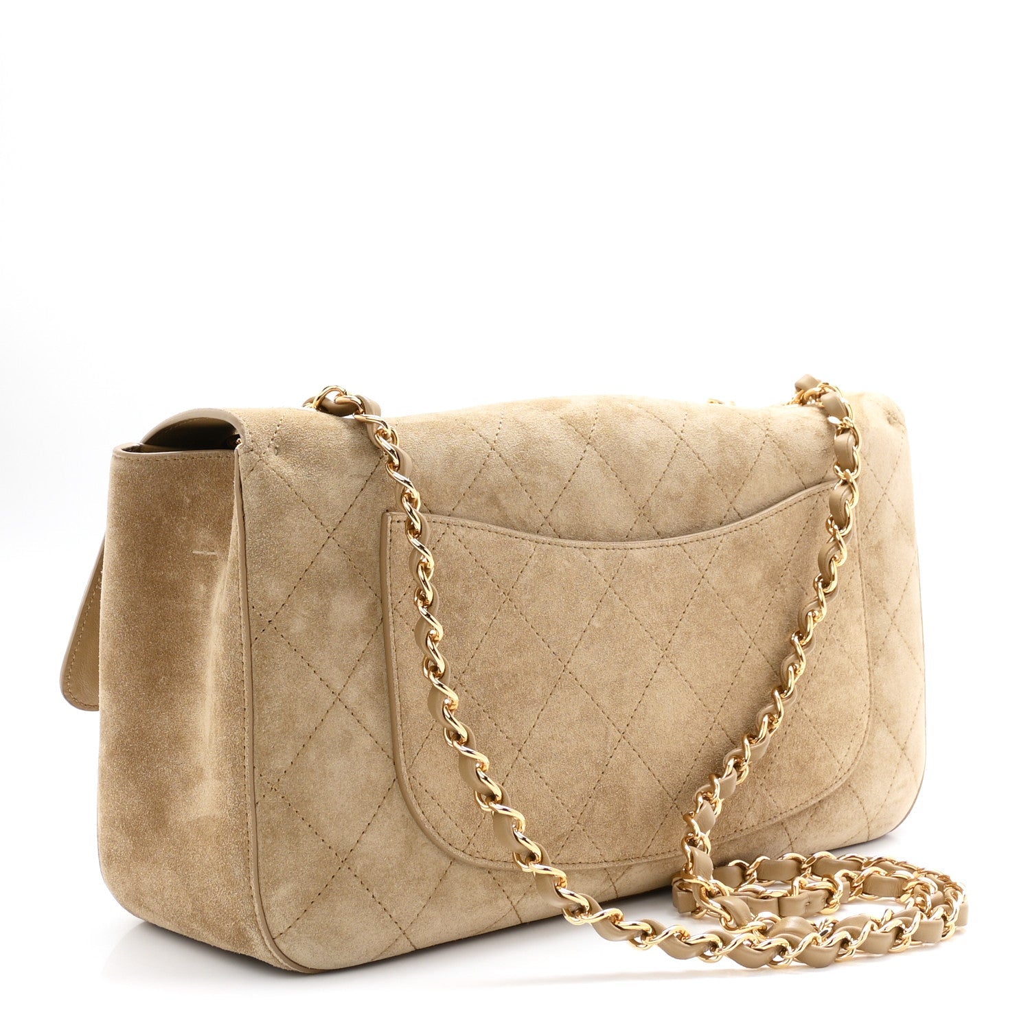 Suede Calfskin Small Souplissimo Maxi Flap Dark Beige