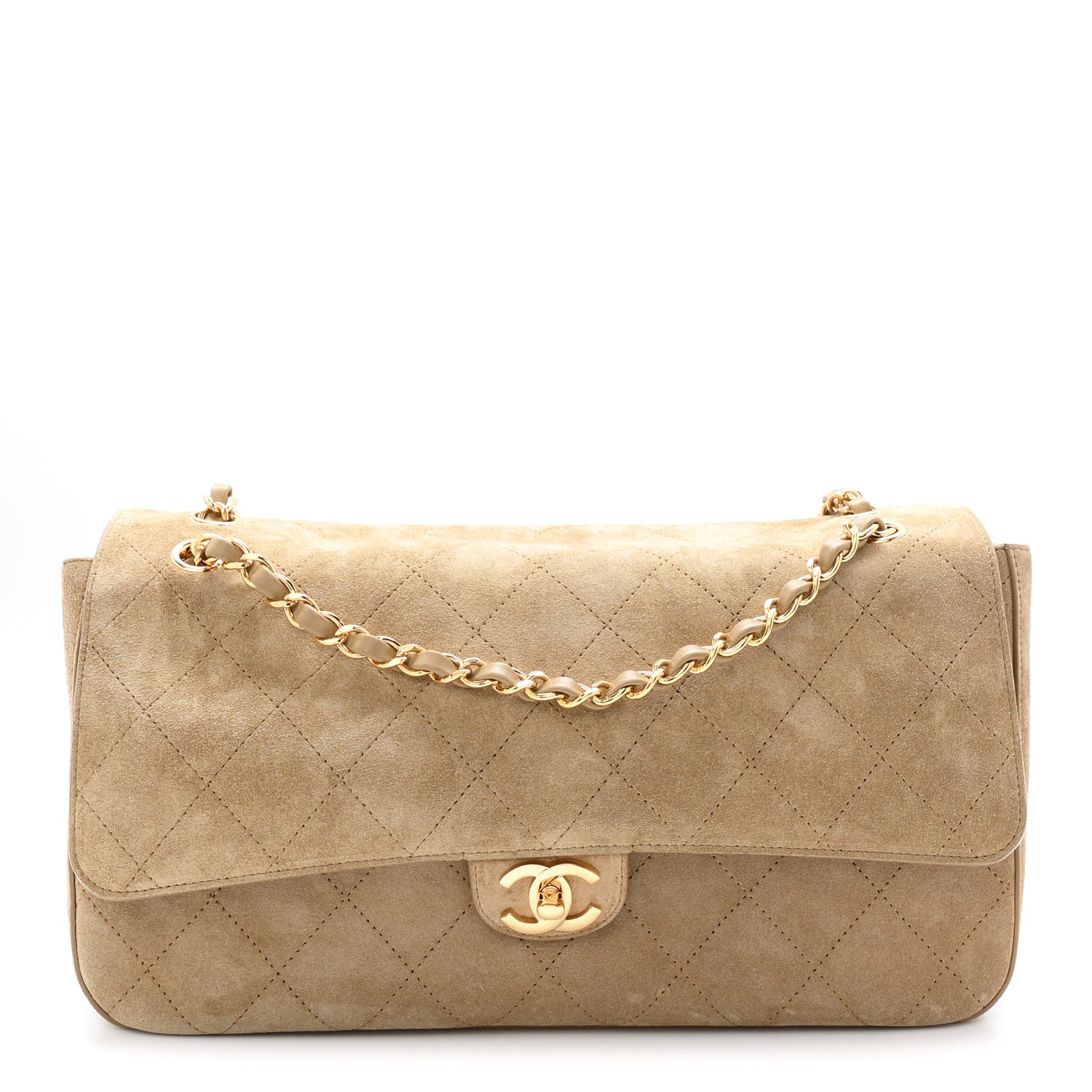 Suede Calfskin Small Souplissimo Maxi Flap Dark Beige