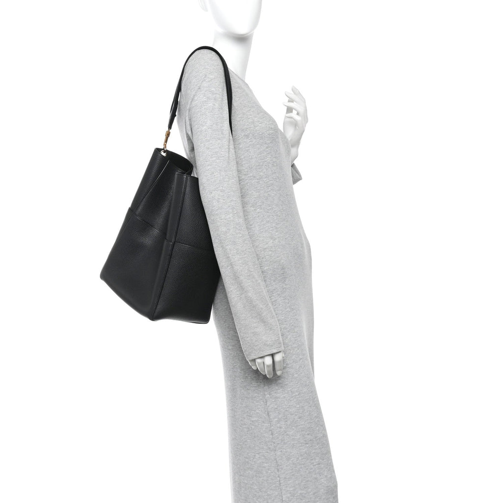 Soft Grained Calfskin Sangle Bucket Bag Black
