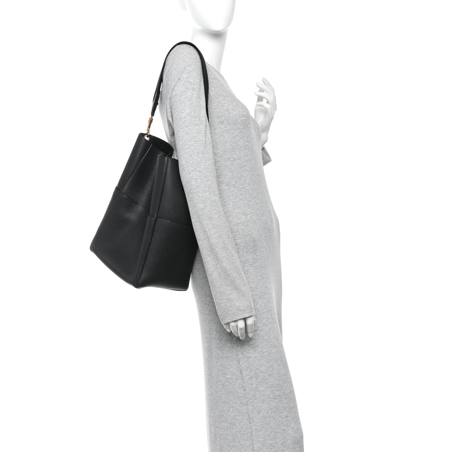 Soft Grained Calfskin Sangle Bucket Bag Black