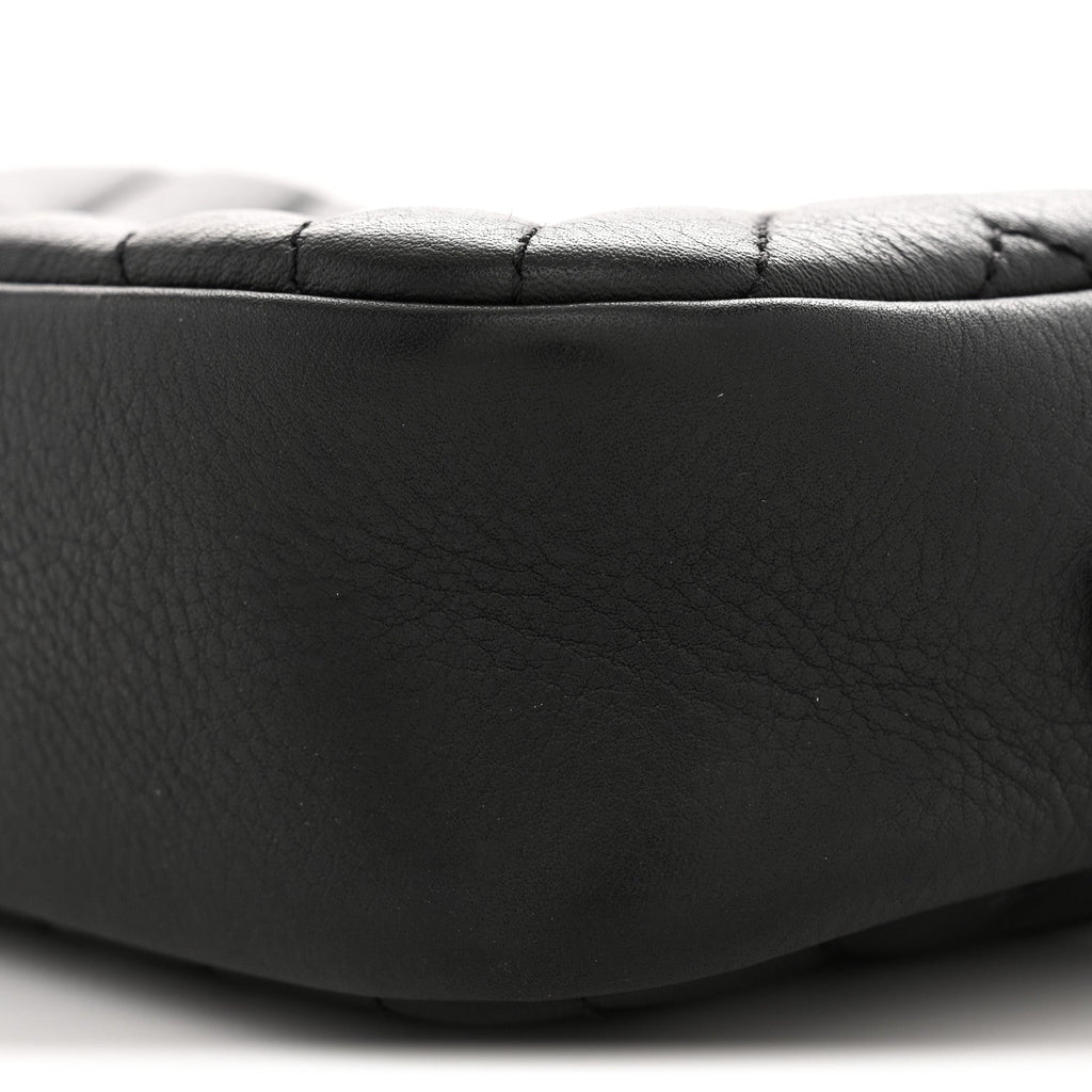 Calfskin Diagonal Chevron Quilted Tassel Camera Case Black