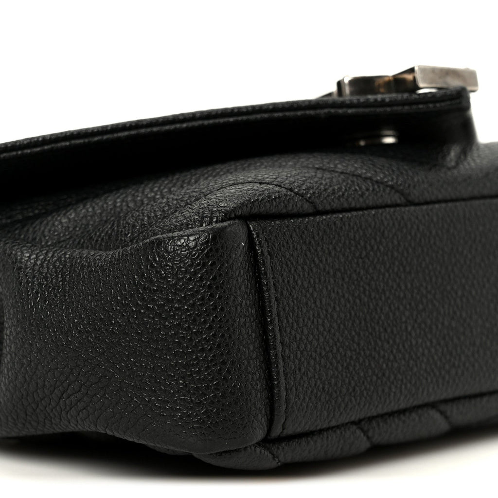 Grained Calfskin Matelasse Chevron Classic Monogram Baby Chain Bag Black