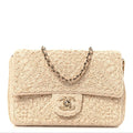 Crochet Embroidered Mini Rectangular Flap Beige
