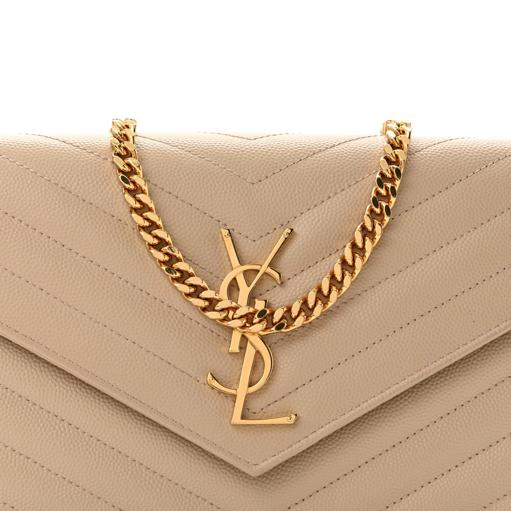 Grain De Poudre Matelasse Chevron Monogram Chain Wallet Dark Beige