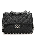 Washed Lambskin Quilted Maxi Chain Around Flap Black