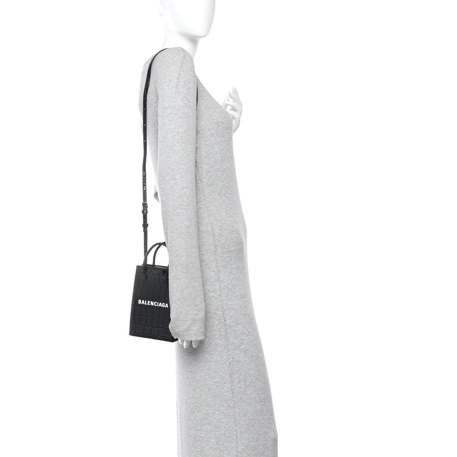 Calfskin Crocodile Embossed Logo Shopping Phone Holder Bag Black