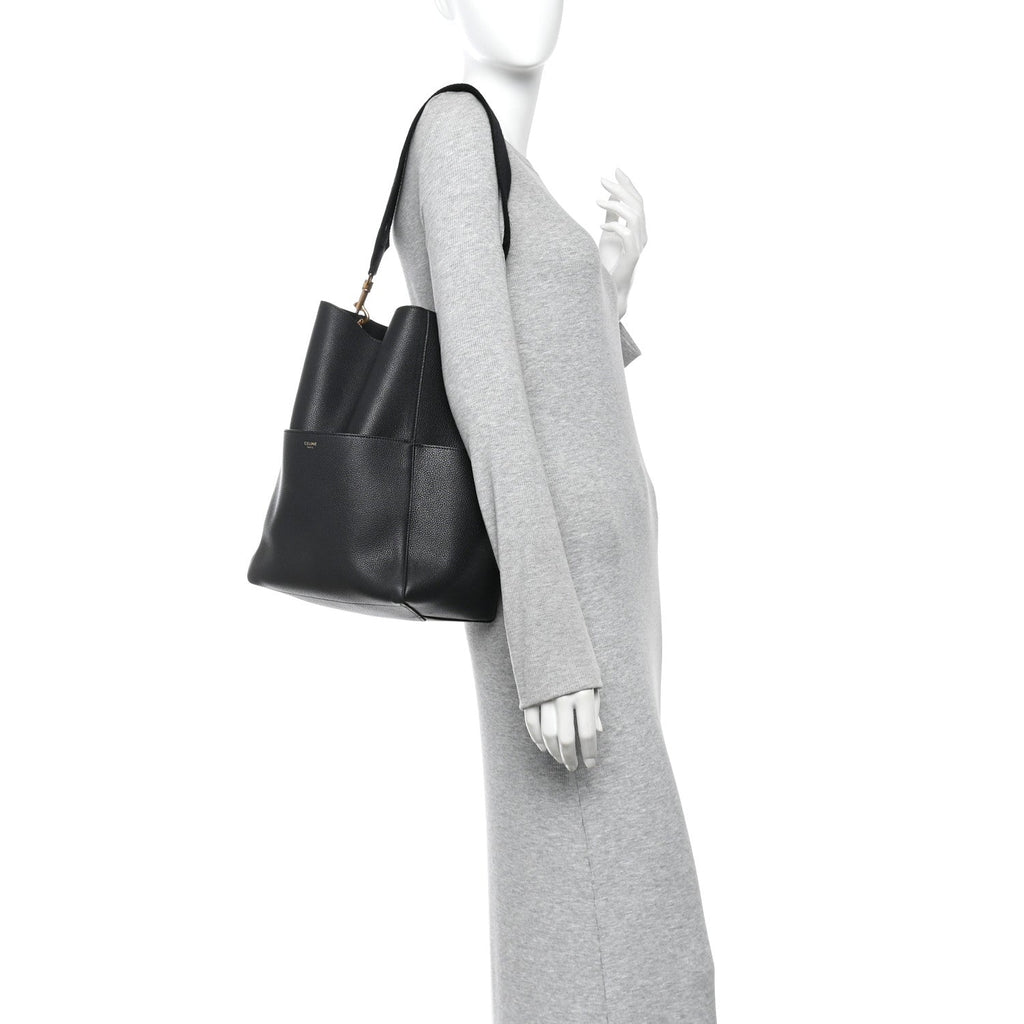 Soft Grained Calfskin Sangle Bucket Bag Black