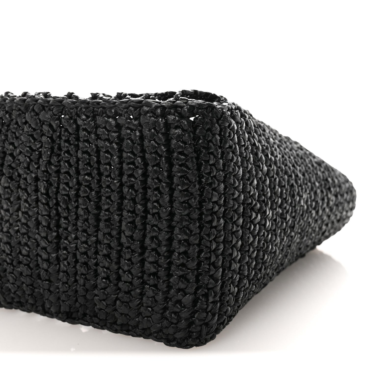 Yarn Raffia Effect Crochet Logo Embroidered Small Tote Bag Black