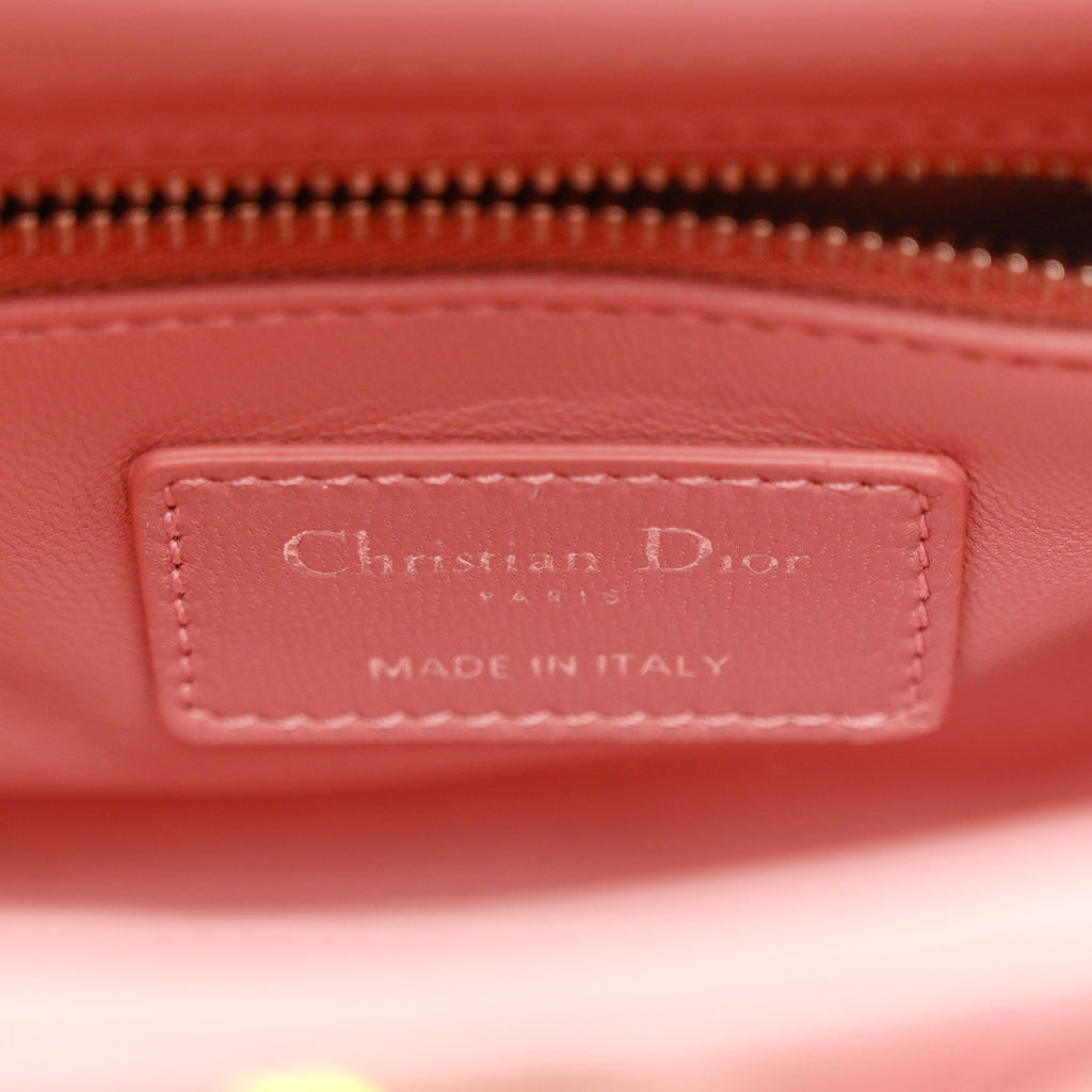 Calfskin Flower Charm Embellished Mini Lady Dior Pink