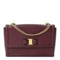 Pebble Calfskin Ginny Vara Bow Shoulder Bag Burgundy
