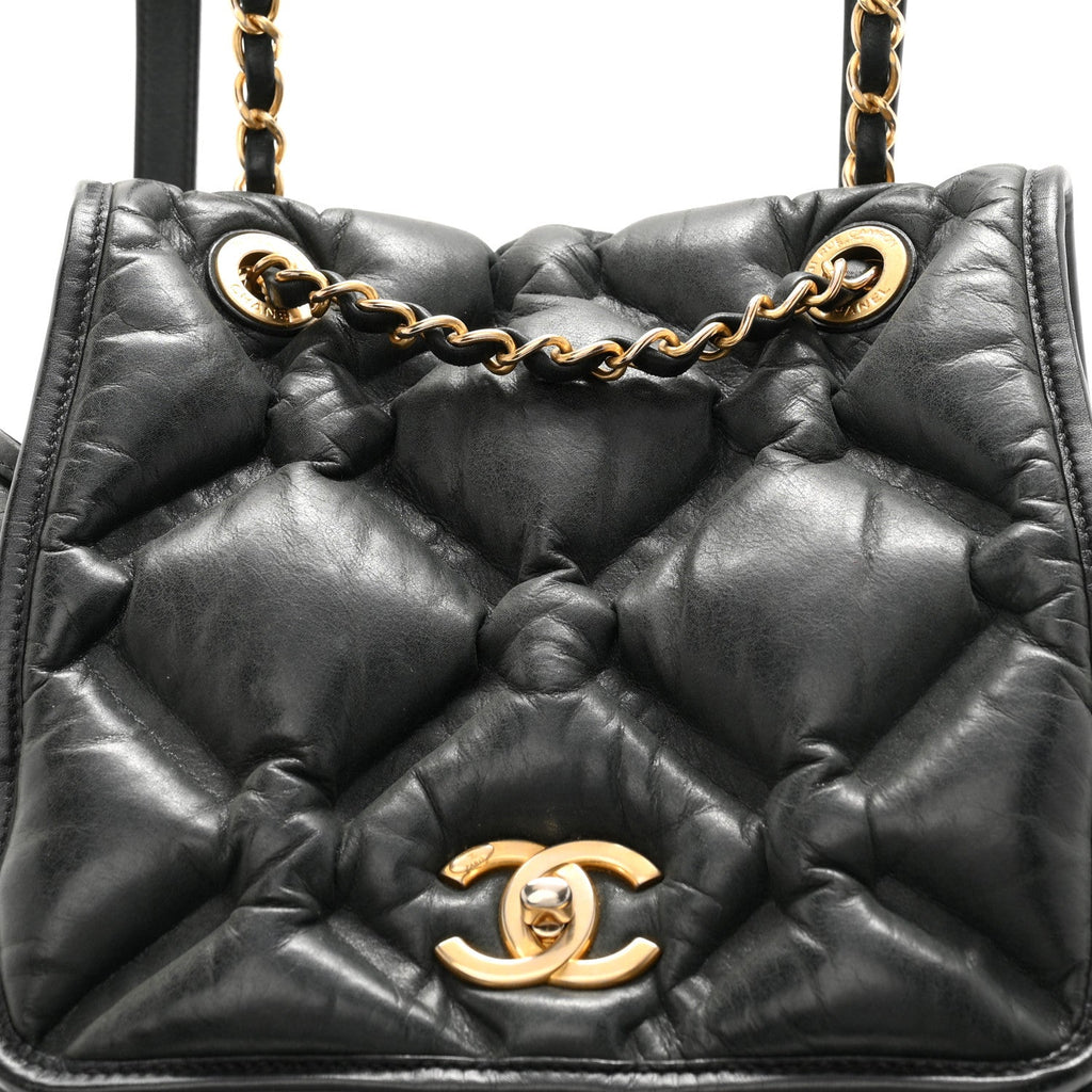 Iridescent Calfskin Quilted Chesterfield Backpack Black