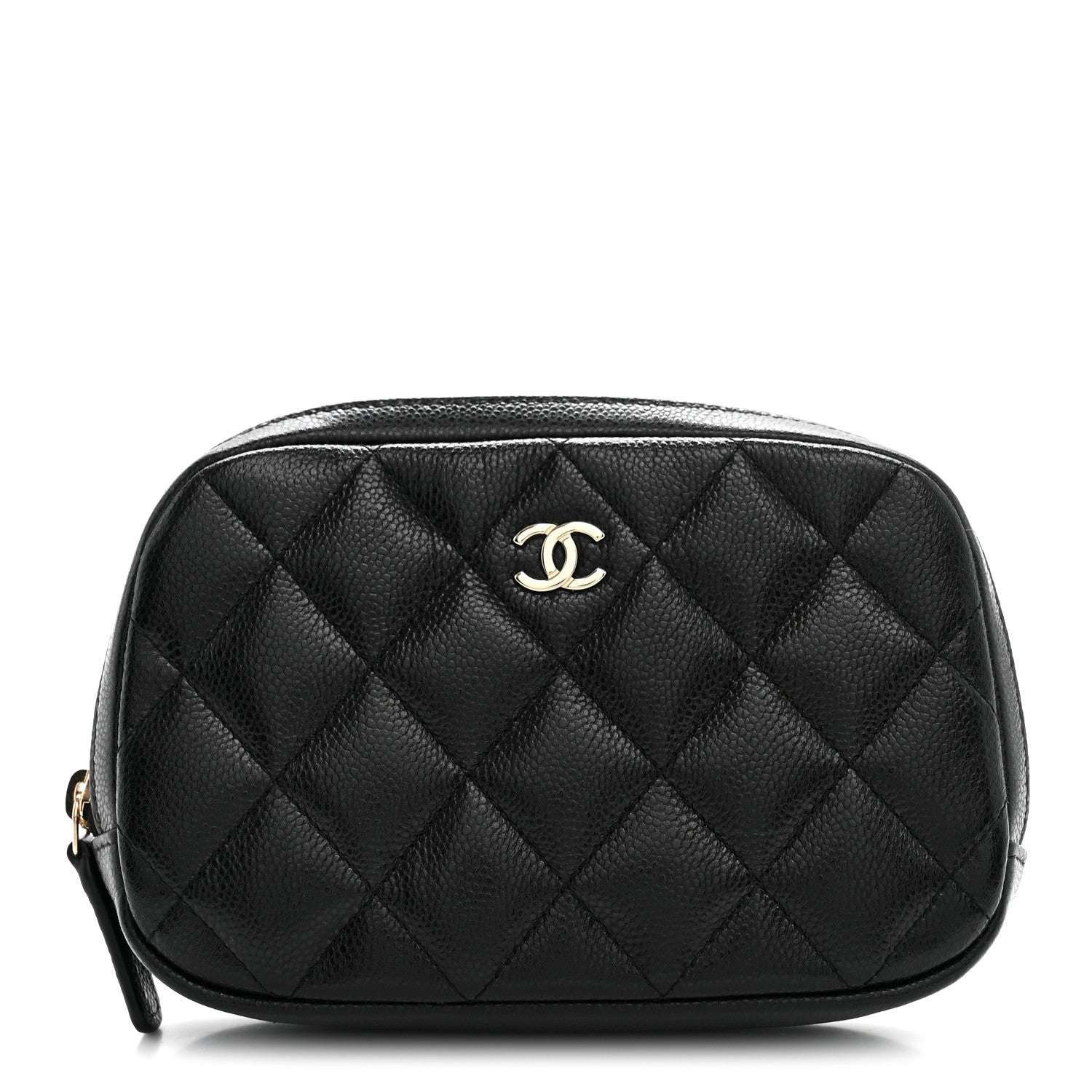 Caviar Quilted Small Curvy Pouch Cosmetic Case Black