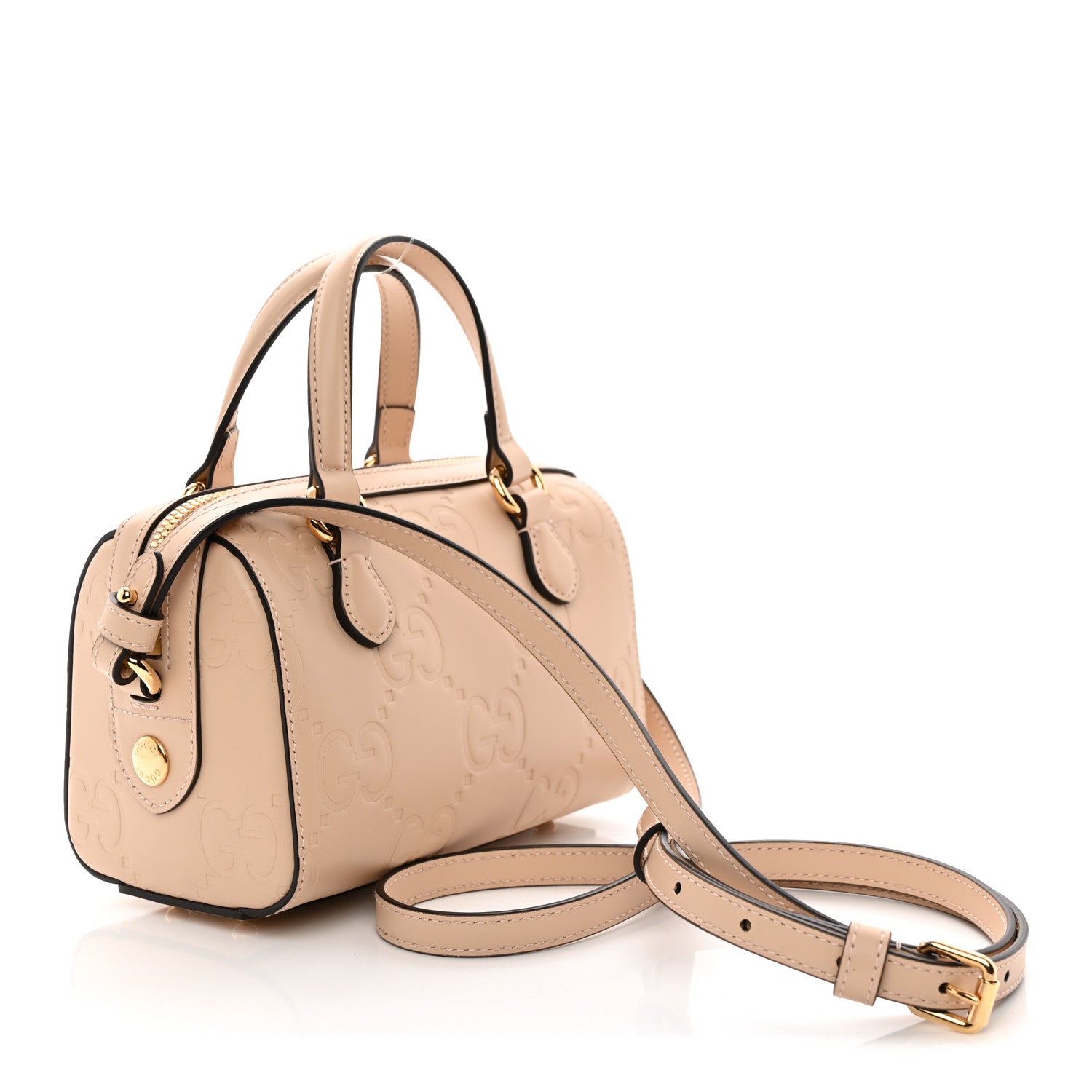 Gilbert Calfskin Jumbo GG Embossed Super Mini Top Handle Bowler Bag Beige