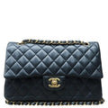 CHANEL Classic Medium Double Flap Quilted Leather Shoulder Bag Black