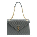 YVES SAINT LAURENT Large Envelope Chevron Leather Shoulder Bag Gray